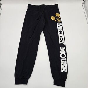 Disney Mickey Mouse Black Jogger Sweatpants Gold Graphic Logo Size M